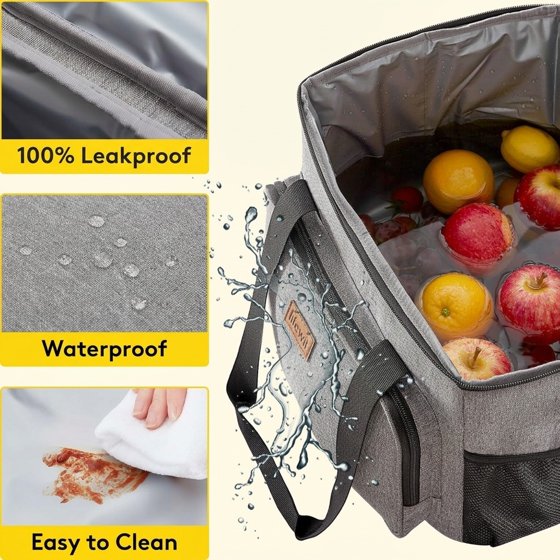 Norcho Large Insulated Lunch Bag Soft Cooler Tote for Adults, Gray 40-Can 24L