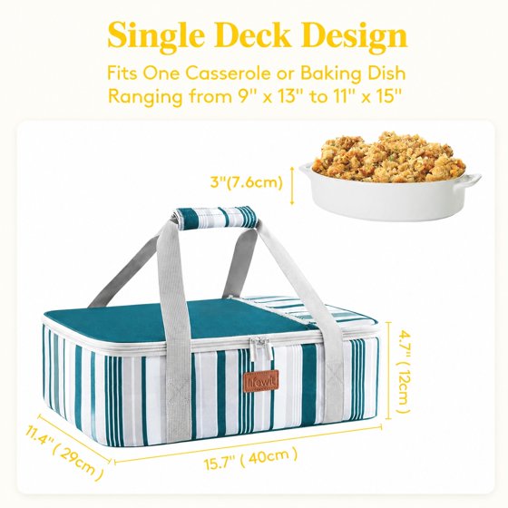 Norcho Insulated Single Decker Casserole Carrier, Hot/Cold Food, Lasagna Holder for Potluck/Picnic, Fits 9"x13" Dish, Green