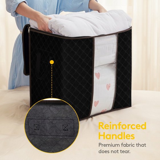 Norcho 90L Clothes Storage Bag with Reinforced Handle, Sturdy Zipper Clear Window, Foldable for Comforters Blankets, 3 Pack Black