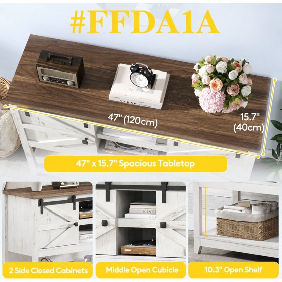 Norcho Farmhouse Entryway Console Table with Sliding Barn Doors, Adjustable Shelf and Bottom Open Storage, Hallway Table for Entrance, Living Room, Foyer