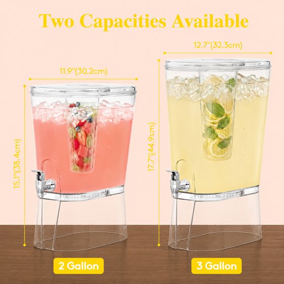 Norcho 2.1 Gallon Drink Dispenser for Parties with Stand and Ice Core, Clear Plastic Beverage Dispenser with Spigot for Juice, Tea, Soda, BPA-Free Lemonade Water Pitcher for Fridge and Events