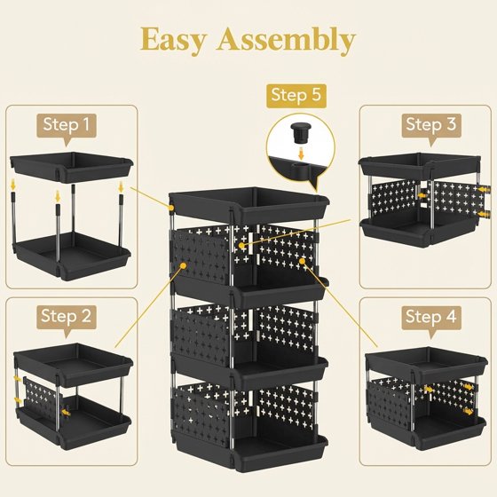 Norcho 4-Tier Plastic Stackable Storage Baskets, Stacking Bins for Food, Clothes, and Household Organization, Black