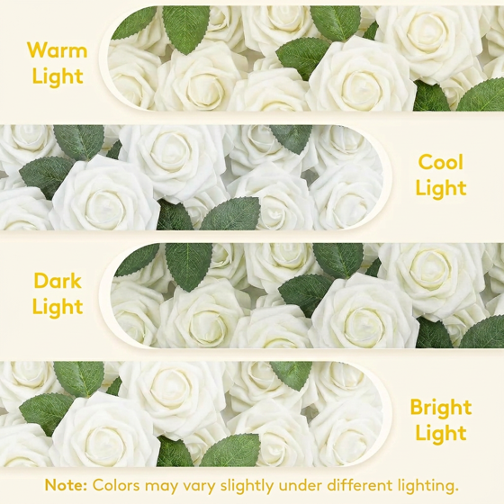 Norcho 50 Pcs Ivory Foam Roses Artificial Flowers Stems, Real Looking Fake for DIY Wedding Bouquets Centerpieces Valentine Decor