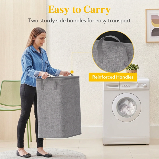 Norcho 80L Tall Collapsible Laundry Hamper with Handles, Foldable Portable Clothes Basket for Dorm Bathroom, Light Gray