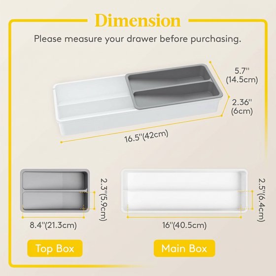 Norcho Compact Silverware Organizer for Kitchen Drawer, Narrow Flatware Tray Holder for Spoons, Forks, and Knives, White & Gray