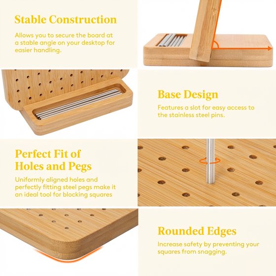 Norcho 5.9" Bamboo Crochet Blocking Board with 10 Pegs, Granny Square Mats for Knitting and Crocheting Projects (5.0) | 1 rating