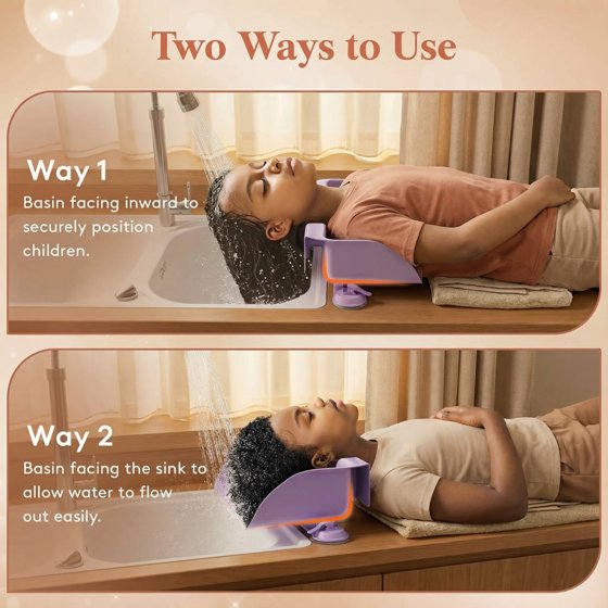 Hair Wash Basin for Kids, Portable Shampoo Bowl, Hair Washing Tray for Sink at Home, Hair Washing Station, Grape Purple
