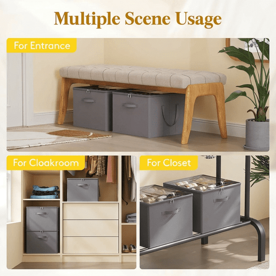 Norcho Closet Shoe Storage, 3 Large Fabric Boxes with Clear Covers, Foldable, Fits 36-48 Pairs (12-16 Each) Boots/Heels/Sneakers, Gray