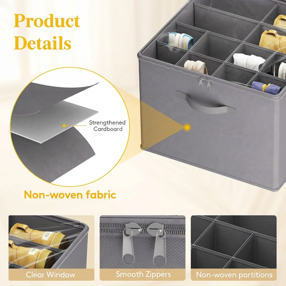 Norcho Shoe Storage Organizer for Closet, Large Fabric Box with Clear Cover, Foldable, Fits 12-16 Pairs Boots/Heels/Sneakers, 1 Pack Gray