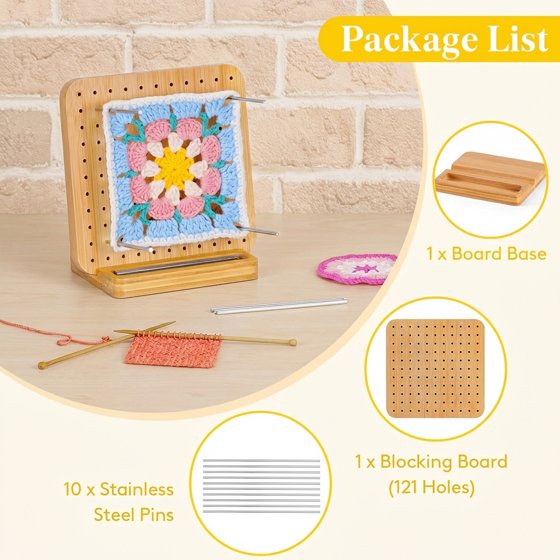 Norcho 5.9" Bamboo Crochet Blocking Board with 10 Pegs, Granny Square Mats for Knitting and Crocheting Projects (5.0) | 1 rating