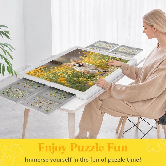 Norcho 1500 Pieces Rotating Puzzle Board with Divided Drawers, Felt Mat, Protective Cover, Portable Jigsaw Puzzle Table with Handle, 4 Extra Felt Trays, 35" x 27", White