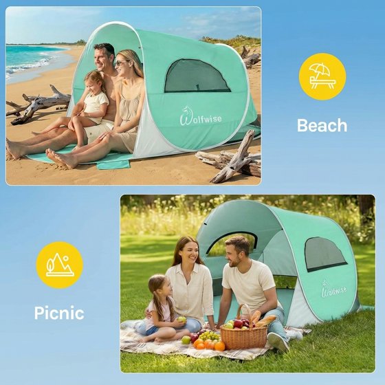 Norcho 87x57x47" Pop Up Beach Tent UPF50+ Sun Shelter, Instant Shade Canopy for 3 Person, Mint Green