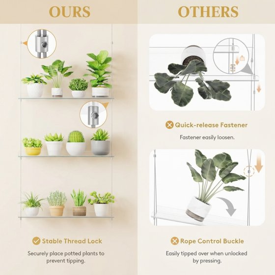 Norcho 2-Tier Window Plant Shelves, 15-Inch Acrylic Adjustable Hanging Floating Shelf, Window Sill Extender for Indoor Succulents, Microgreens, Seed Starter Pots, and Herb Planters