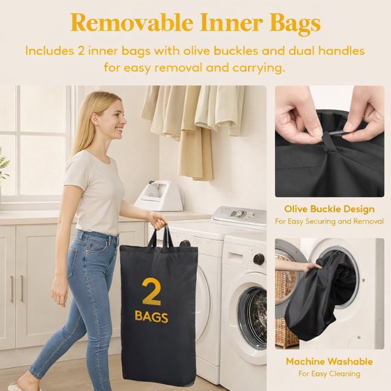 Norcho 85L Large Laundry Hamper with Lid, Foldable Tall Clothes Basket with Handles and Removable Bag for Bedroom, Bathroom, Dorm, Dark Gray