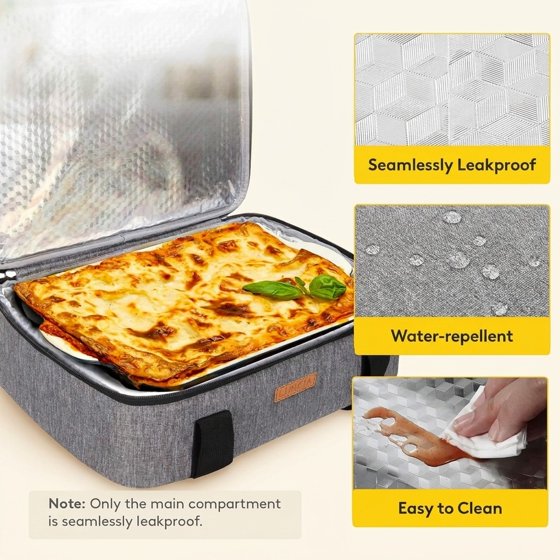 Norcho Insulated Casserole Carrier Keeps Food Hot Cold, Thermal Tote Fits 9x13" Baking Dish, Grey