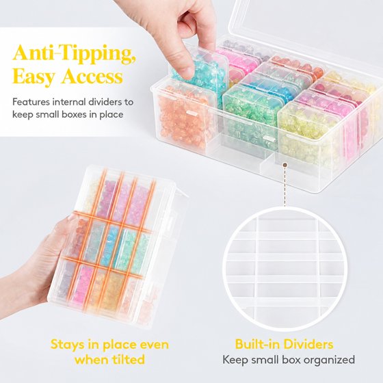 Norcho Small Bead Organizer Case, Clear Plastic Craft Storage Boxes with Hinged Lids, Anti-Tipping Divided Base and Labels for Jewelry, Beads, Diamonds, Seeds and Screws Storage
