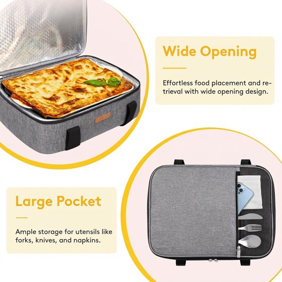 Norcho Insulated Casserole Carrier Keeps Food Hot Cold, Thermal Tote Fits 9x13" Baking Dish, Grey
