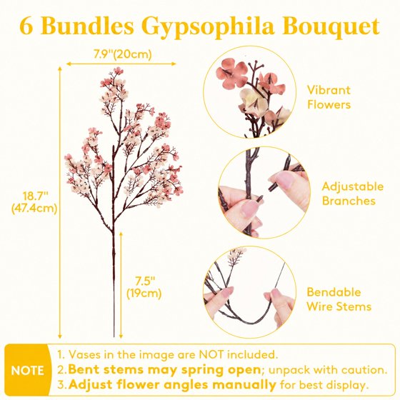 Norcho Baby’s Breath Artificial Flowers, Silk Gypsophila Faux Stems for Wedding Bouquets, Home Decor, Centerpieces, DIY, Farmhouse/Party, Beige Brown, 6 Bundles