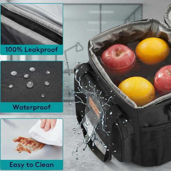 Norcho Large Insulated Lunch Bag Cooler Tote for Adults, Soft Lunch Box for Men and Women, 12-Can (9L), Black
