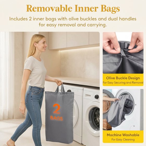 Norcho 85L Large Laundry Hamper with Lid, Foldable Tall Clothes Basket with Handles and Removable Bag for Bedroom, Bathroom, Dorm, Light Gray