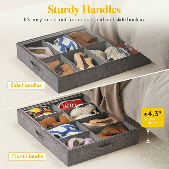 Norcho Under Bed Shoe Organizer Holds 8 Pairs, 4.3" Tall Sturdy Foldable Sneaker Storage Boxes for Boots Heels, 3 Pack