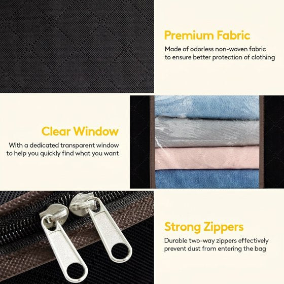 Norcho 3 Pack Clothes Storage Bag Foldable Bin with Reinforced Handle, Clear Window, Sturdy Fabric for Clothing Bedding, Black
