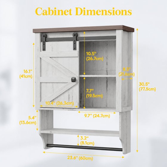 Norcho Farmhouse Bathroom Wall Cabinet with Sliding Barn Door, Medicine Cabinet with Adjustable Shelf and Towel Hook, Wall Mounted Storage Cabinet for Bathroom, Kitchen, Laundry Room