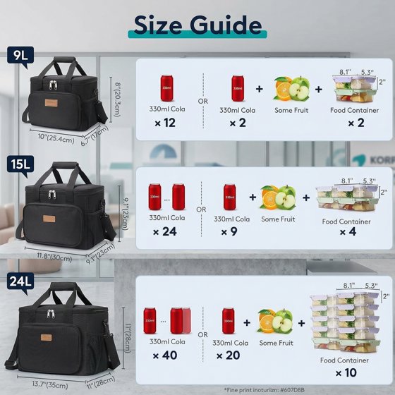 Norcho Large Insulated Lunch Bag Cooler Tote for Adults, Soft Lunch Box for Men and Women, 12-Can (9L), Black