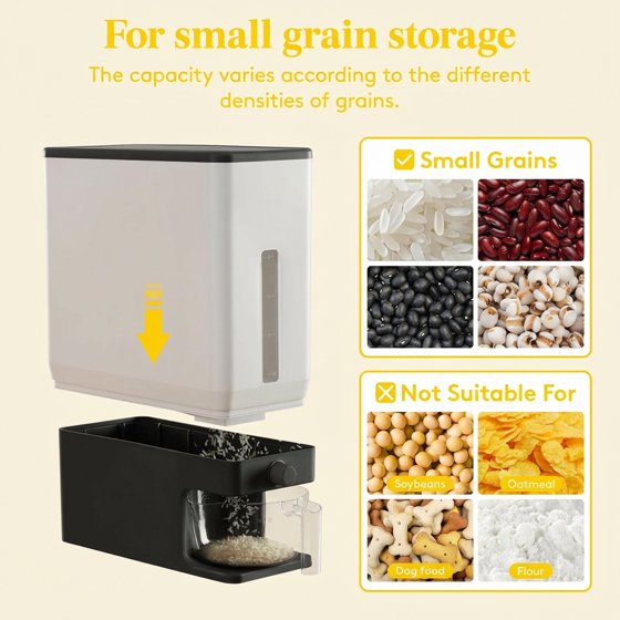 Norcho Rice Dispenser, 25 lb (11.3 kg) Sealed Rice Storage Container with Measuring Cup, Moisture Proof, Kitchen Pantry, Black
