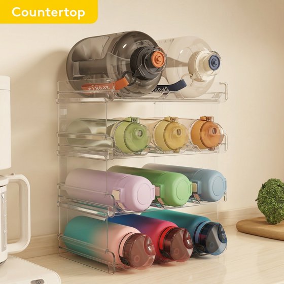 Norcho Stackable Water Bottle Organizer Cabinet, Extra Large Holder for 11 Bottles, Pantry Fridge Wine Rack Storage