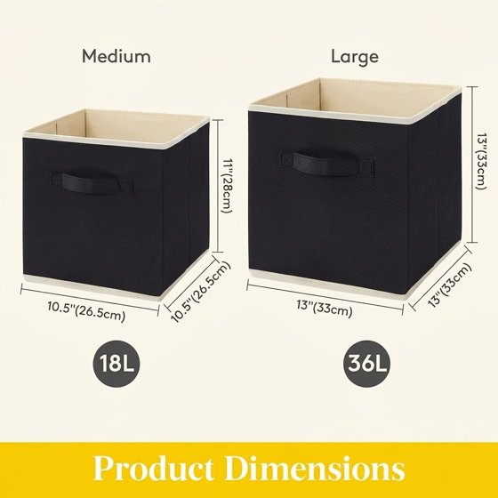 Norcho 11" Foldable Fabric Storage Cubes with Handles, Decorative Baskets for Shelves Closet 18L, Black 6 Pack