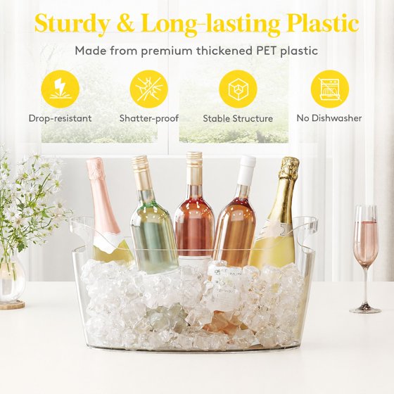 Norcho 6.5L Ice Bucket for Parties, Portable Drink Chiller Tub with Scoop, Plastic Beverage Cooler for Champagne, Wine, Beer and Cocktails