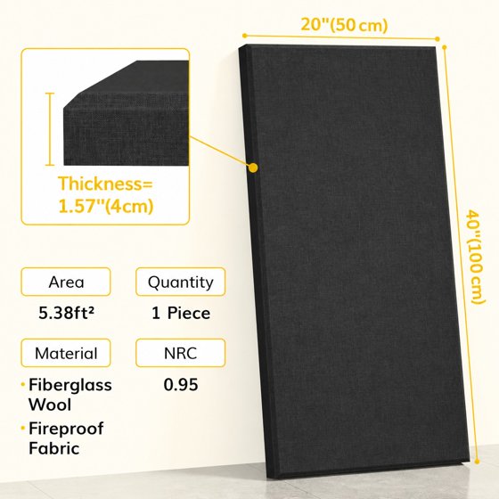 Norcho Large Fiberglass Acoustic Panels 39.4" x 19.7" x 1.6", Sound Proof Wall Panels, Sound Absorbing Acoustic Panels for Interior Wall Decor, Studio, Living Room, Theater, Black