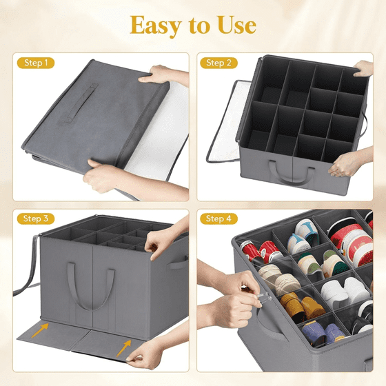 Norcho Closet Shoe Storage, 3 Large Fabric Boxes with Clear Covers, Foldable, Fits 36-48 Pairs (12-16 Each) Boots/Heels/Sneakers, Gray