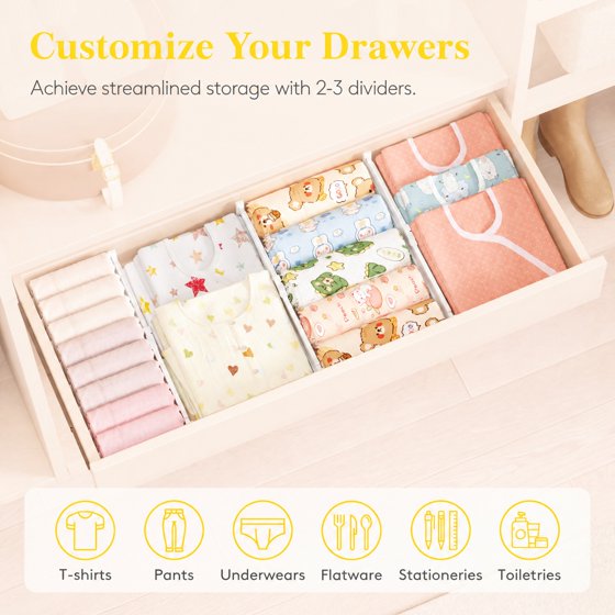 Norcho Drawer Dividers for Clothes 8-Pack, 3.2" Tall Expandable Dresser Drawer Organizers, Adjustable Plastic Separators for Socks, Underwear, Kitchen, Cabinet, Nursery Storage