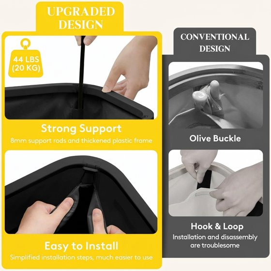 Norcho 185L 3-Section Laundry Hamper with Lid, Bamboo Handles Removable Bags Foldable Basket, Black
