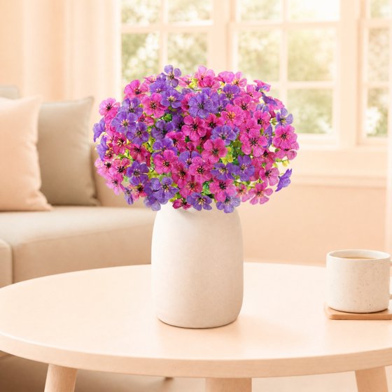 Norcho Outdoor Artificial Flowers, 24 Bundles Plastic Fake Daisy, Faux Plants for Spring/Summer Porch, Window Box, Vase, Fuchsia & Purple Mix