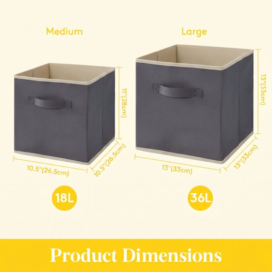 Norcho 13" Foldable Fabric Storage Cubes with Handles, Decorative Baskets for Shelves Closet 36L, Gray 6 Pack