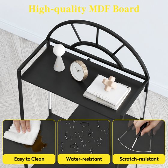 Norcho Arched Geometric LED Display Shelf with Adjustable Color Temperature & Brightness Control, Etagere Bookshelf with Metal Frame & Wood Shelves for Living Room, Bedroom & Curio Display, Black