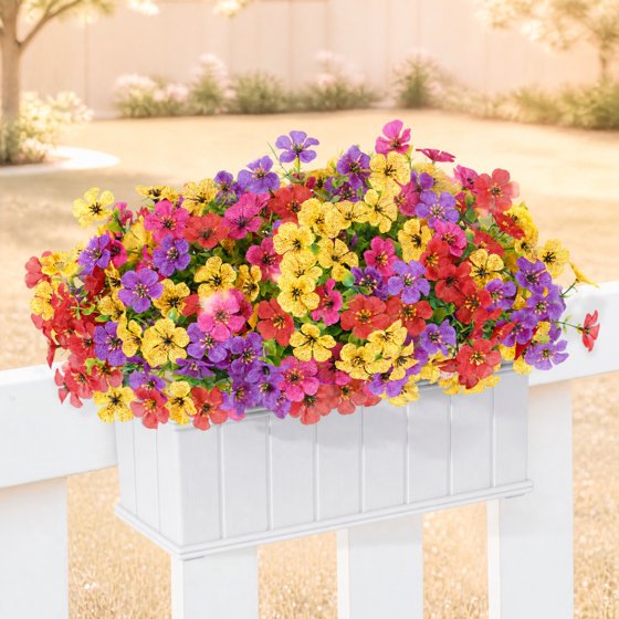 Norcho Outdoor Artificial Flowers, 12 Bundles Plastic Fake Daisy, Faux Plants for Spring/Summer Porch, Window Box, Vase, 4 Color Mix