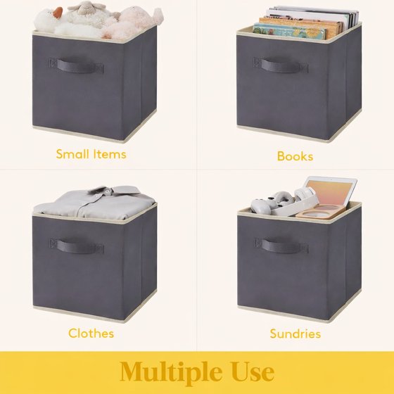 Norcho Foldable Fabric Storage Cubes with Handles, Decorative Closet & Shelf Storage Bins, 11 Inch, Gray, 6-Pack