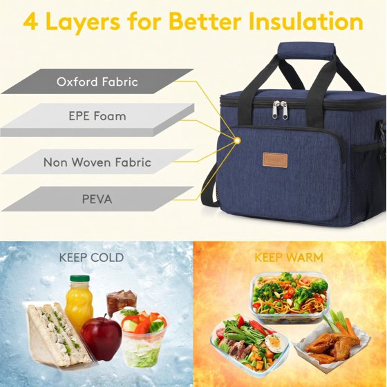 Norcho Insulated Lunch Bag Soft Cooler Tote for Adults, Dark Blue 12-Can 9L