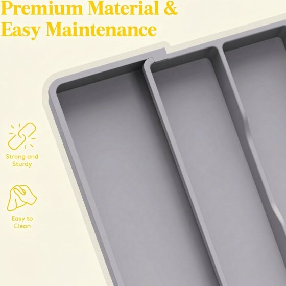 Norcho Utensil Organizer for Kitchen Drawers, Expandable Cooking Utensil Tray, Adjustable Cutlery and Silverware Holder, 13–22 x 15", Gray