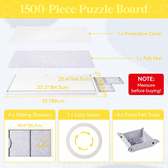 Norcho 1500 Piece Puzzle Table with Foldable Legs, Divided Drawers, Extra Felt Trays & Protective Cover, 33.3" x 25.4" Puzzle Board for Jigsaw Puzzle Storage & Assembly
