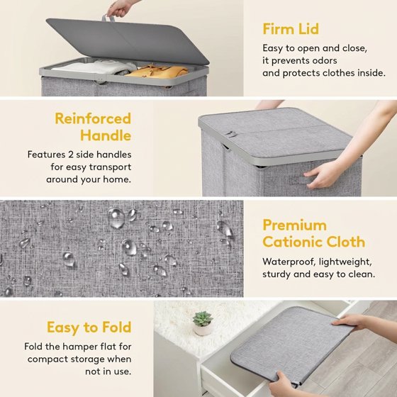 Norcho 85L Large Laundry Hamper with Lid, Foldable Tall Clothes Basket with Handles and Removable Bag for Bedroom, Bathroom, Dorm, Light Gray