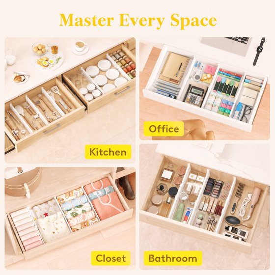 Norcho Drawer Dividers for Clothes 4-Pack, 3.2" Tall Expandable Dresser Drawer Organizers, Adjustable Plastic Separators for Socks, Underwear, Kitchen, Cabinet, Nursery Storage