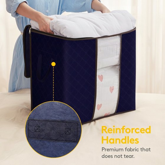Norcho 90L Clothes Storage Bag with Reinforced Handle, Sturdy Zipper Clear Window, Foldable for Comforters Blankets, 6 Pack Blue