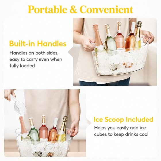 Norcho 6.5L Ice Bucket 2-Pack for Parties, Portable Drink Chiller Tub with Scoop, Plastic Beverage Cooler for Champagne, Wine, Beer and Cocktails