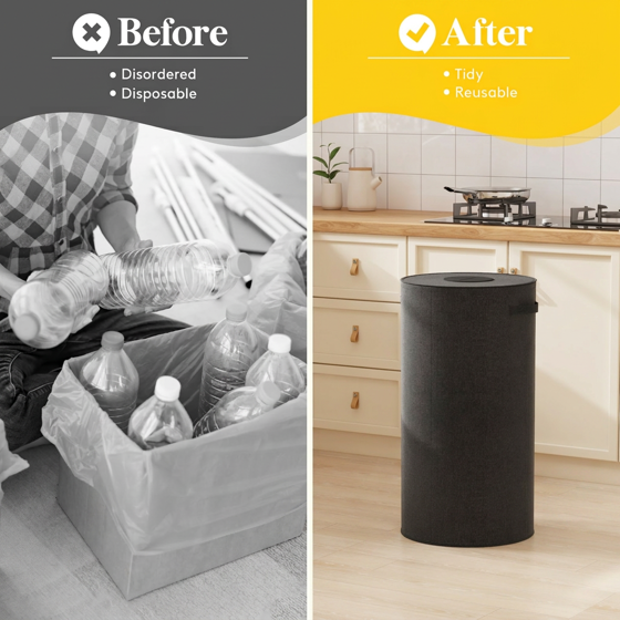 Norcho 26 Gal/100L Round Recycling Bin with Lid, Reusable Inner Bag for Can Bottle Paper Plastic Glass Stickers, Gray