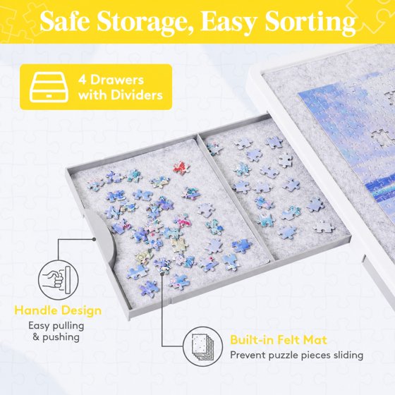 Norcho 1500 Piece Puzzle Table with Foldable Legs, Divided Drawers, Extra Felt Trays & Protective Cover, 33.3" x 25.4" Puzzle Board for Jigsaw Puzzle Storage & Assembly